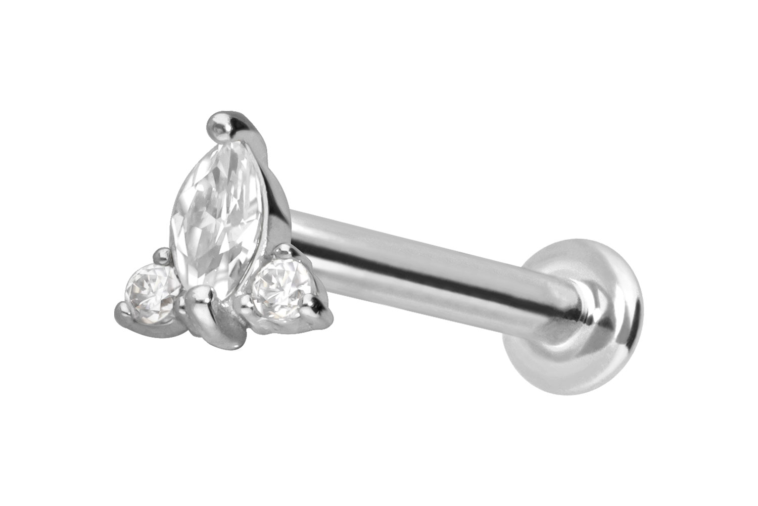 14 Karat Gold Labret Piercing mit Innengewinde MOISSANIT-BLUME